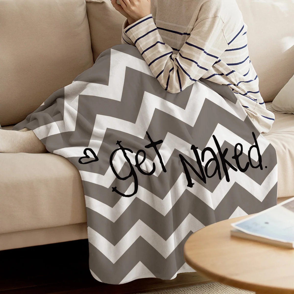 Серые и белые волнистые полосы с веселым принтом мягкое Флисовое одеяло в