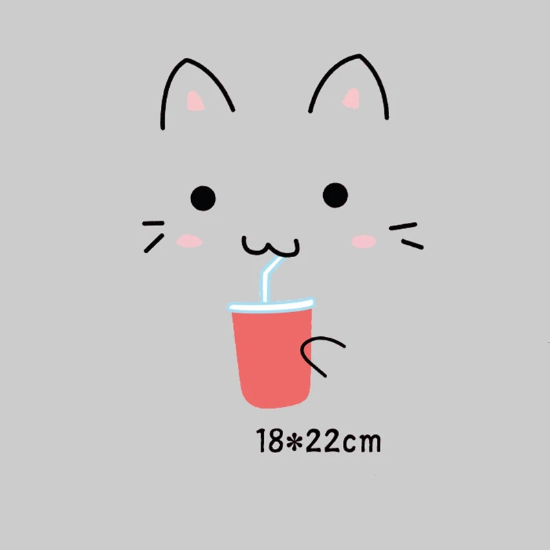 Cartoon Lovely Drink Cat DIY Heat Transfer Iron-on Patches For Children Clothing T-shirt Decor Press Appliqued Stickers | Дом и сад