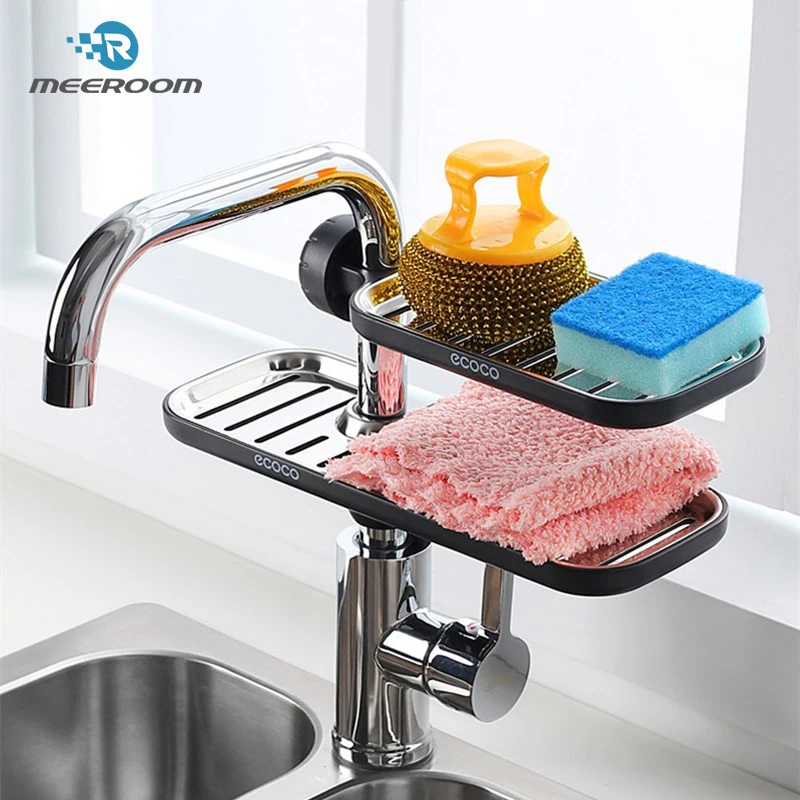 

ECOCO Faucet Sponge Soap Drainage Storage Rack Sink Adjustable Dish Cloth Drain Holder Bathroom Kitchen Accessories Organizer