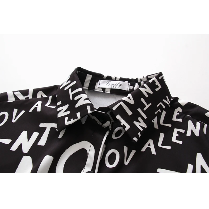 Новое поступление длинная шифоновая блузка с отложным воротником и надписью