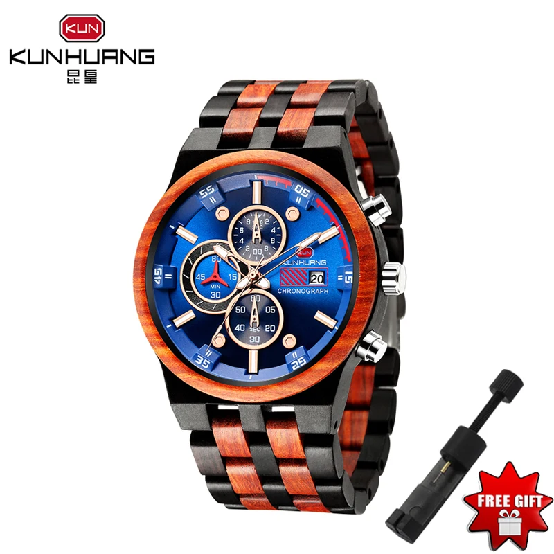 Часы мужские с минеральным циферблатом и хронографом под дерево|Кварцевые часы| |