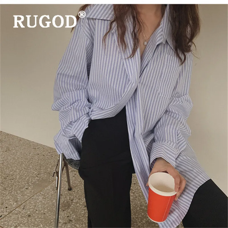 

RUGOD 2020 New Arrivals Striped Autumn Shirt for Ladies Turn-down Collar Long Sleeve Female Blouses Loose Chic Women's Tops