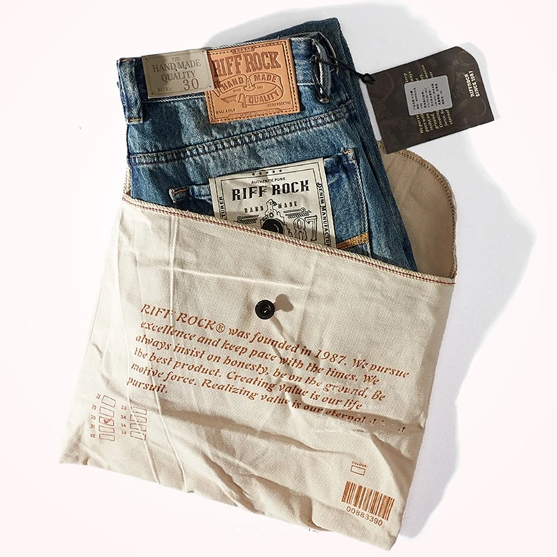 Vintage Jeans Men 's American Casual 3D Fit Stand Cut Distressed Straight -Leg Trousers