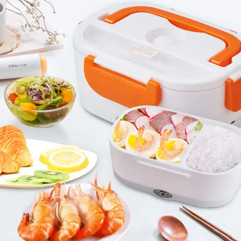 

12V 110V 220V Electric Heated Lunch Box Portable 2 in 1 Car& Home Rice Box Heater Bento Boxes Stainless Steel Food Container