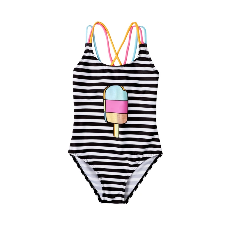 

2020 Bandage Swimsuit Kid Baby Girl Striped Ice Cream Quick-Drying Stretch Swimwear One-Piece Swimwear Suitable Resort Hot Beach