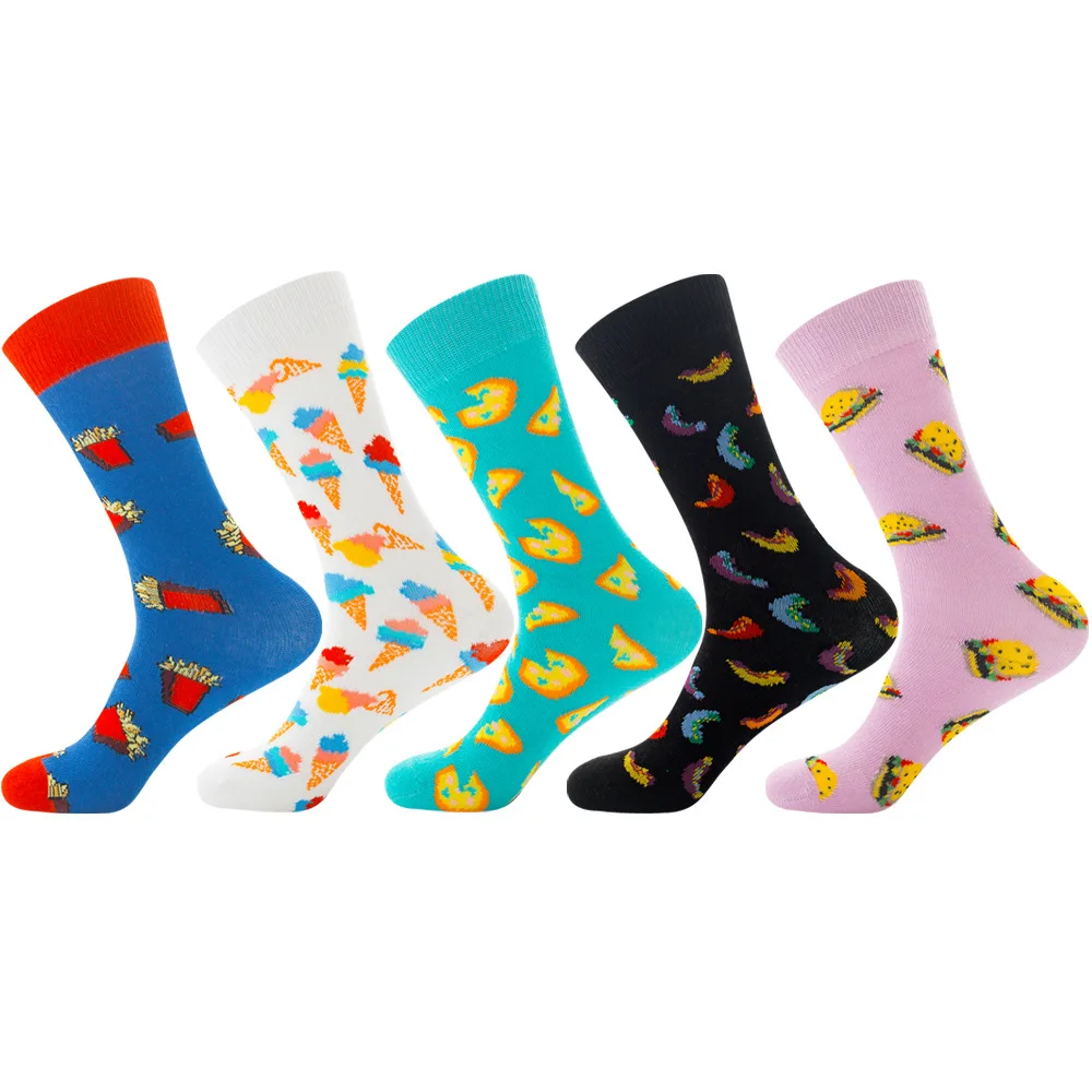 

5 Pairs Spring Aurumn Hamburger Hot Dog Fries Cartoon Woman Socks Cotton Streetwear Funny Socks Women 41802