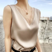 3pcs sleeveless blouses tank top women 2021 summer chiffon v neck satin office elegant shirts silk sling vest tank top wholesale