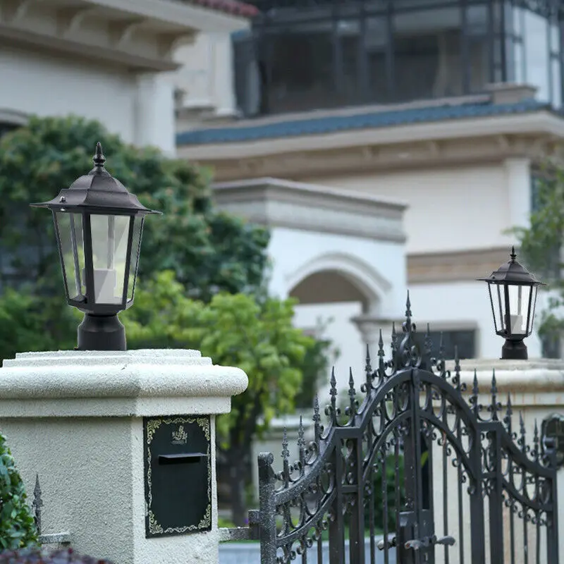 

Post Pole Light Outdoor Garden Patio Driveway Yard Lantern Lamp Black Top