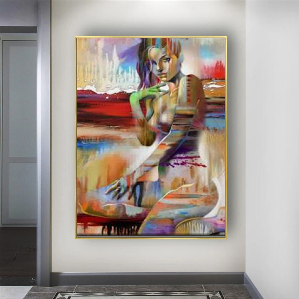 Большая ручная роспись абстрактная картина маслом телесного цвета на холсте