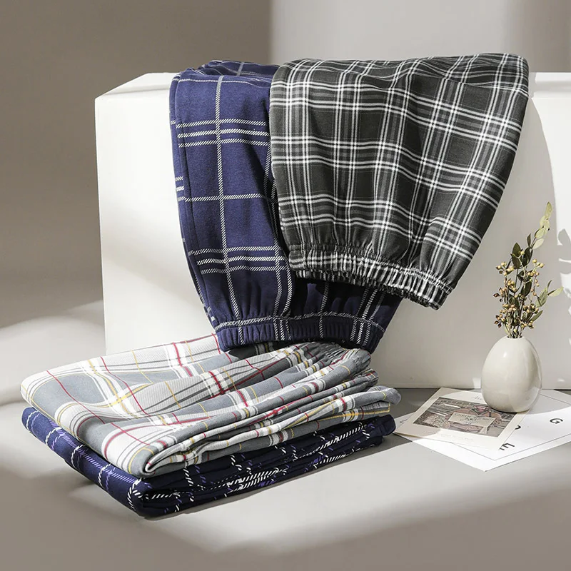 Plus Size Men Underwear Cotton Man Shorts Breathable Plaid Casual Loose Sleep Pants Homewear Male Sleepwear Pajamas Sleep Bottom