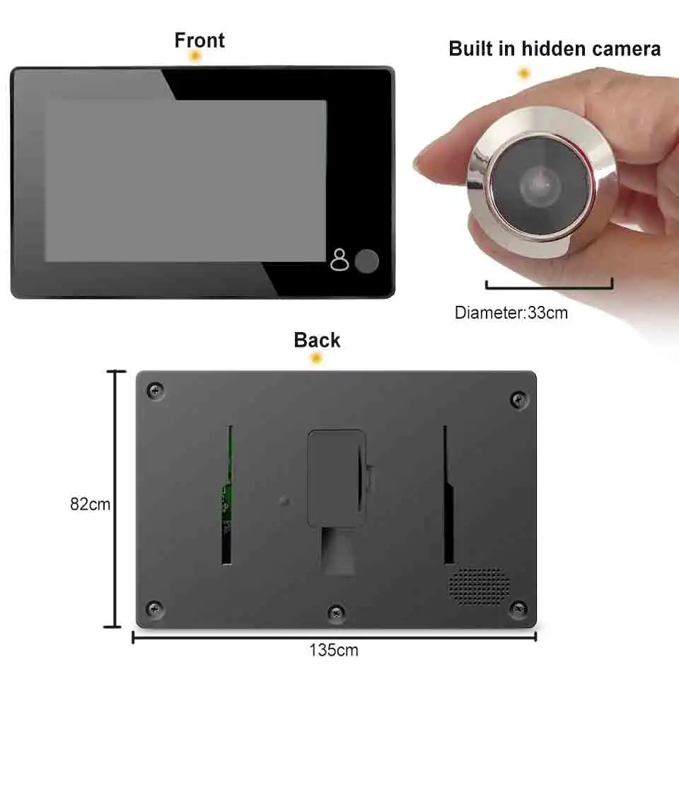 4.3&quot Monitor Video Doorbell Digital Viewer Video-eye Li-battery Powered Door Peephole Camera Photo Record | Безопасность и