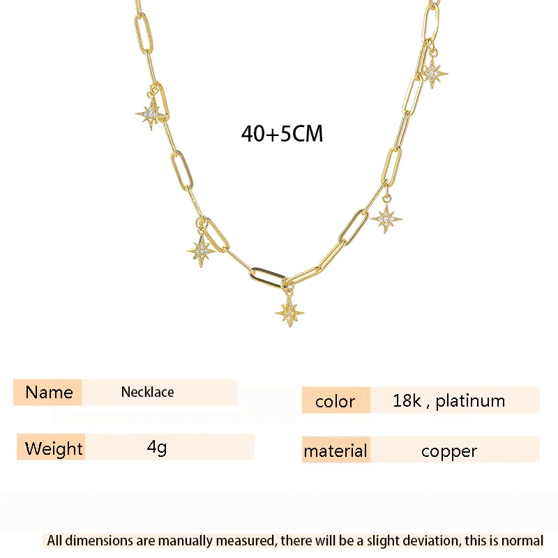 SIPENGJEL Fashion Inlaid Zircon Stars Pendant Necklace Geometric Link Chain Hip Hop For Women Girls Punk Jewelry 2021 | Украшения и