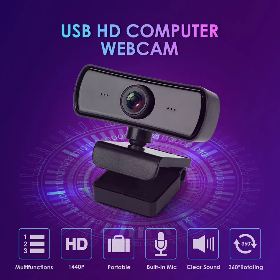 UHD 1440P веб камера Мини компьютер ПК с микрофоном вращающиеся камеры для прямой