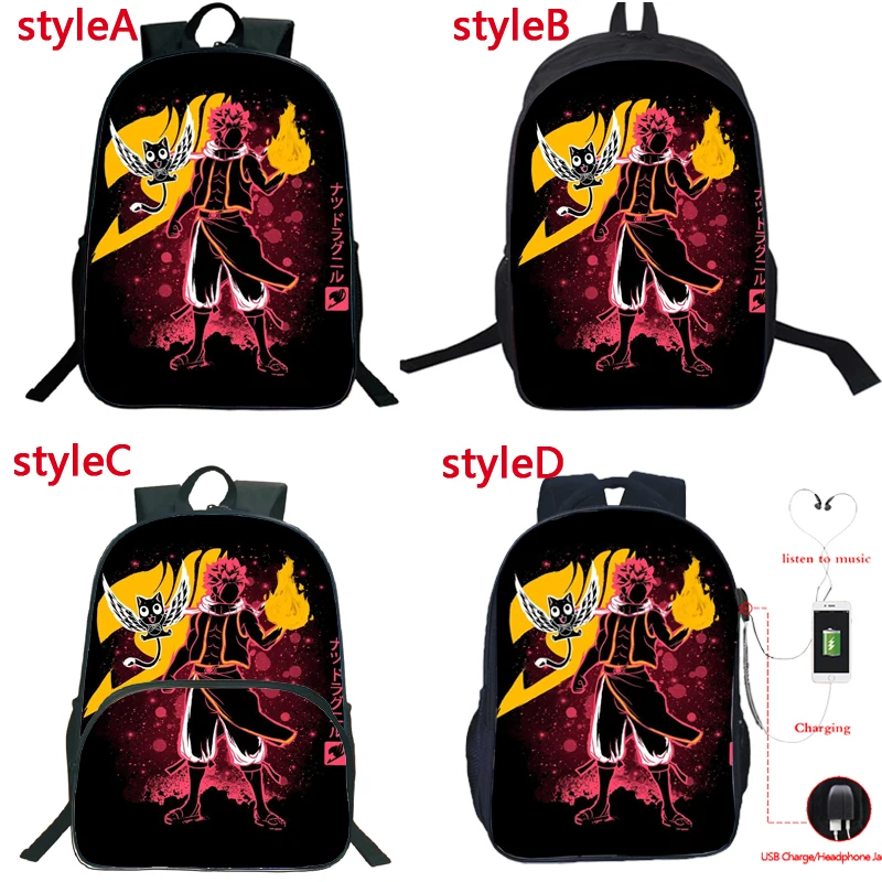 

FAIRY TAIL Backpack Multifunction USB Charging Laptop Mochila for Teens Students Erza Scarlet Casual Rucksack School Travel Bags