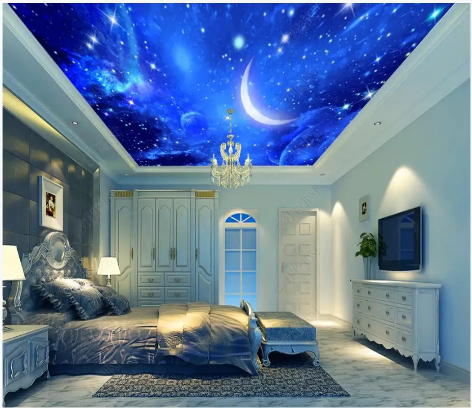 

Custom wallpaper for walls 3 d ceiling murals wallpapers 3D universe moon space starry sky fresco zenith mural wall papers