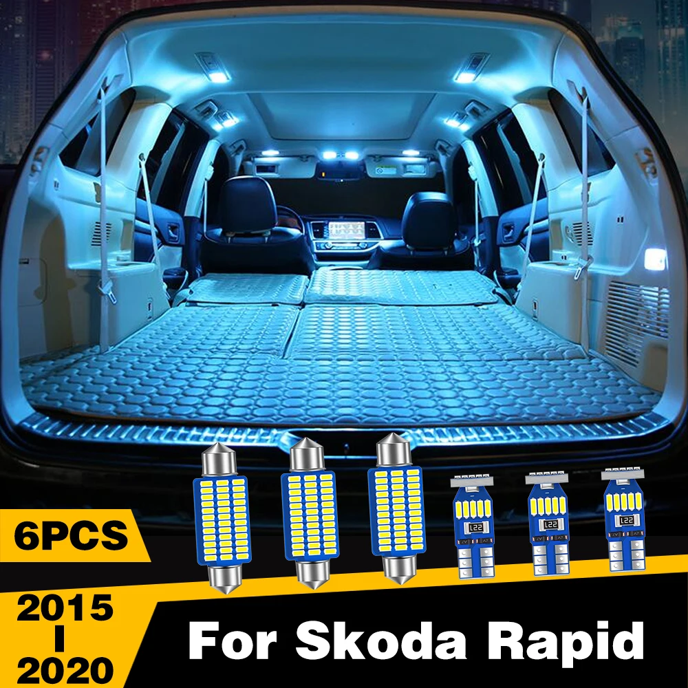 

6 Pcs LED Highlight Dome Lamp Car Styling Interior Reading Light Auto Accessories For Skoda Rapid 2015 2016 2017 2018 2019 2020