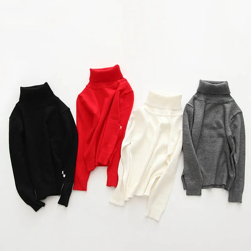 

Осенне-зимние свитера с высоким воротником для маленьких мальчиков и девочек, детские однотонные свитера с длинным рукавом, вязаный пулове...