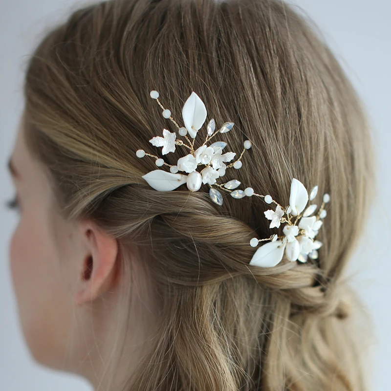 SLBRIDAL проводные стразы Кристалл керамический цветок жемчуг свадебные заколки для