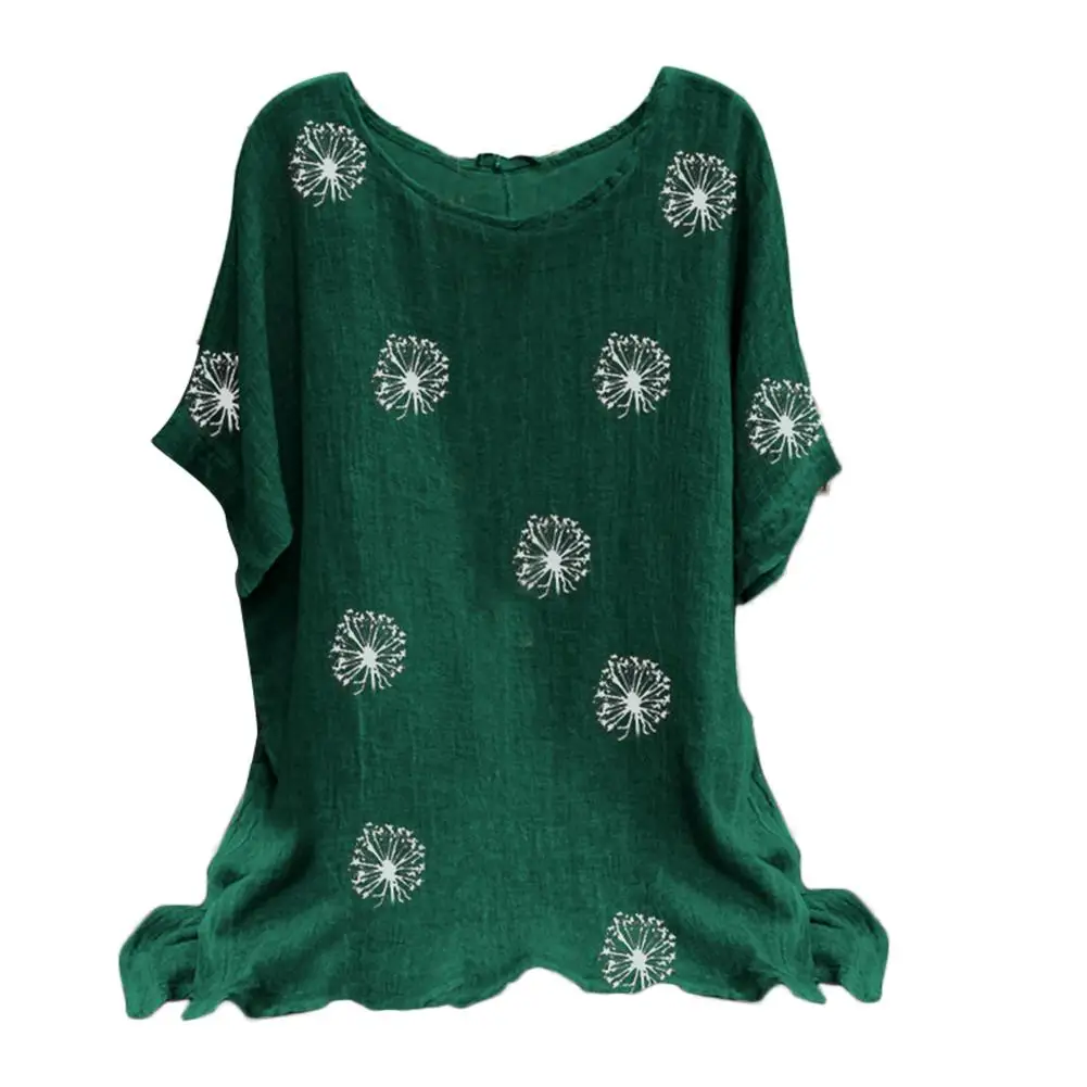 

Women Summer Casual Blouse Top O Neck Short Sleeve Dandelion Print Loose T-shirt