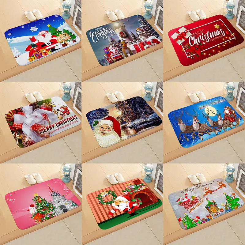 Веселый Рождественский коврик для двери Противоскользящий с Санта Клаусом