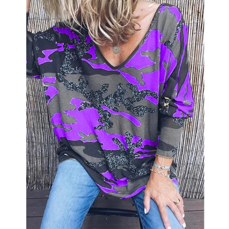 

2021 Women Shirts Plus Size Long Sleeve Autumn Blouse Fashion V-neck Print Elegant Shirt Loose Streetwear Tops