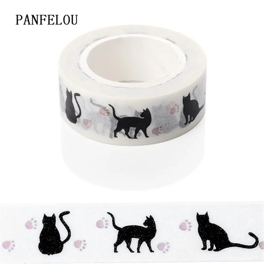 

PANFELOU 1.5CMx10M Footprints cat Dividing Stickers border masking adhesive paper washi tape DIY Scrapbooking Hand account