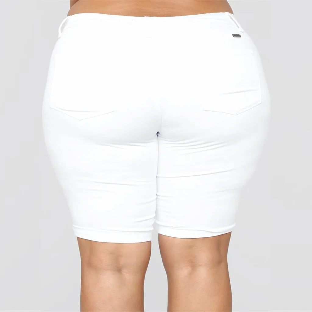 Women Elastic Destroyed Hole Leggings Short Pants Denim Shorts Ripped Jeans Plus Loose Medium Cut Pant W317 | Женская одежда