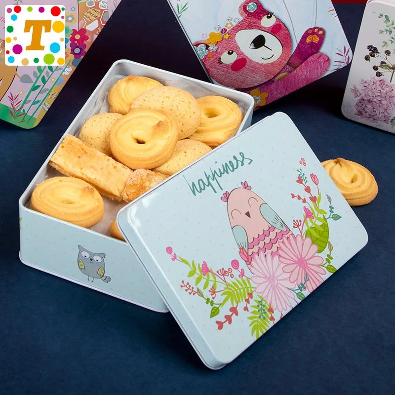 Прямоугольная жестяная коробка для печенья ручной работы с мультяшными