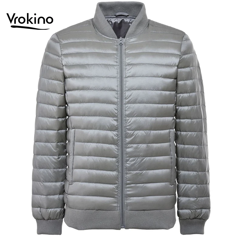 

VROKINO 2019 Fashion Winter New Lightweight Down Jacket Men's Casual Stand Collar Short Section 90% White Duck Down