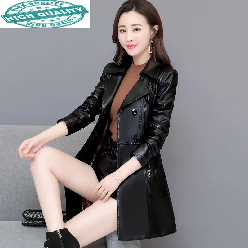 Faux Women's Leather Jacket Women Black Long Coat Female Spring Autumn Casacos Feminino MDN625