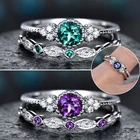 Набор двойных колец для женщин, обручальное кольцо с круглым зеленым, синим цирконием, 5 цветов, на День святого Валентина