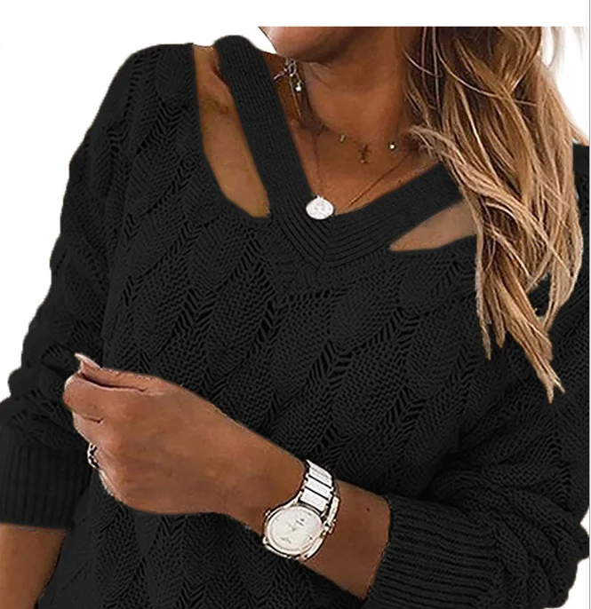 

Новинка 2021, модный вязаный свитер в европейском и американском стиле с длинными рукавами, 8 цветов, сексуальный свитер с V-образным вырезом и ...