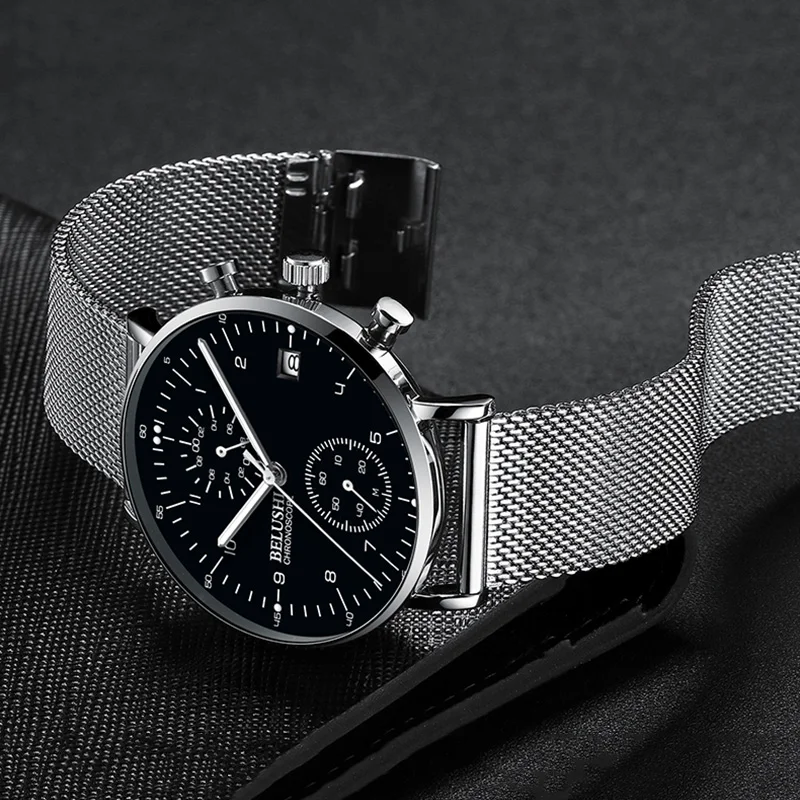 Модные мужские часы Топ бренд Роскошные наручные кварцевые синие