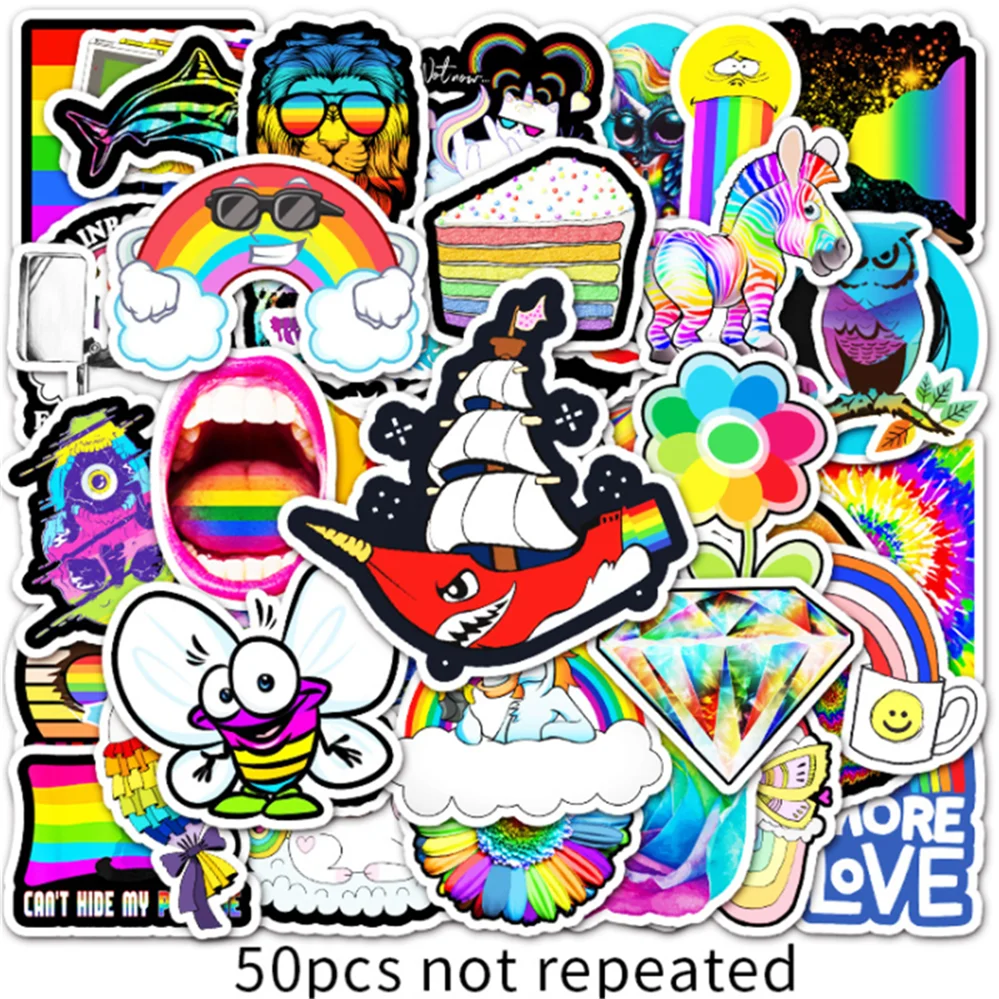 

10/30/50PCS Cartoon Color Rainbow Series Graffiti Decoration Suitcase Laptop Guitar Waterproof Sticker Toy Wholesale