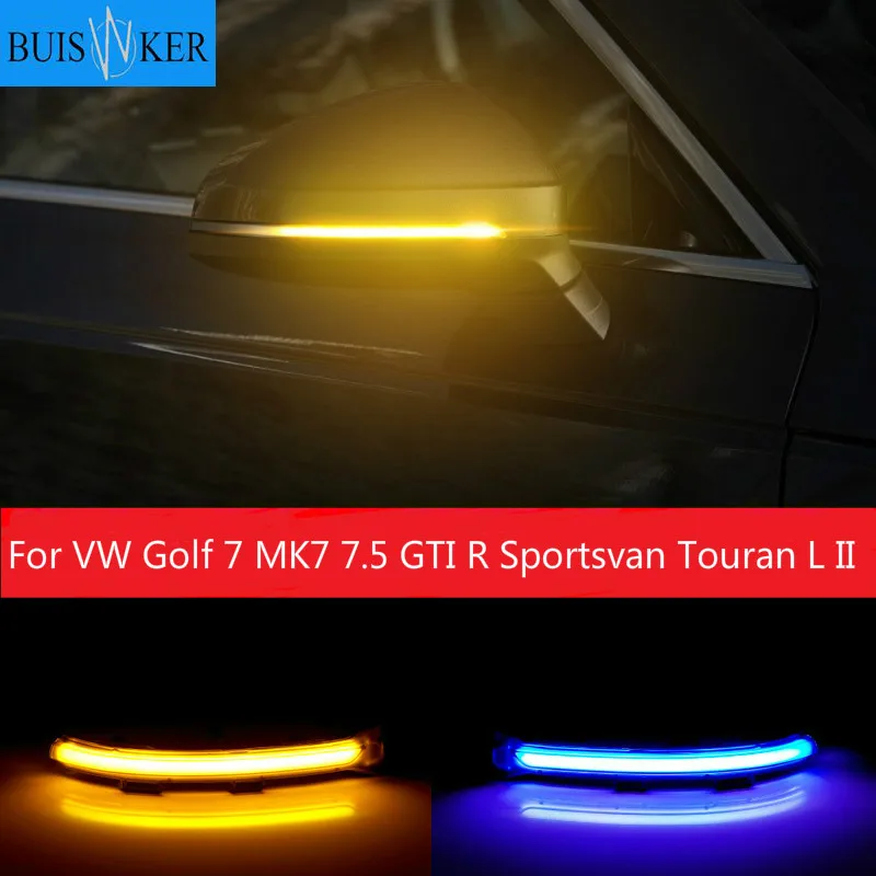 

2x Dynamic LED Turn Signal Light Side Rearview Mirror Indicator 12v Blue Amber For VW Golf 7 MK7 7.5 GTI R Sportsvan Touran L II