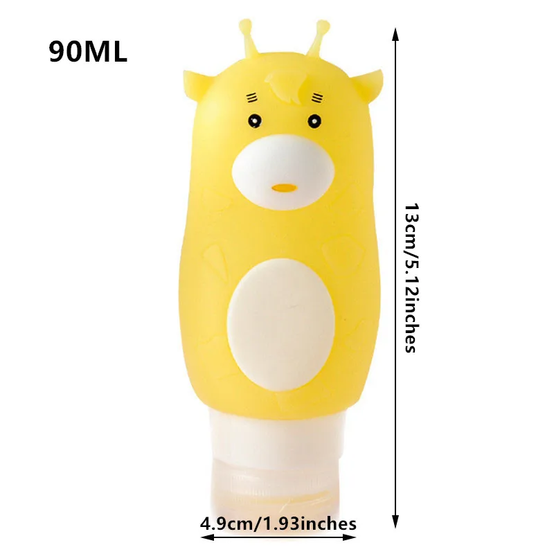 90ML Yellow Giraffe 1 шт., милая эмульсия с мультяшными животными, многоразовая бутылка, силиконовый Портативный косметический контейнер для шампуня, косметические бутылки для путешествий - Цвет: 90ML Yellow Giraffe