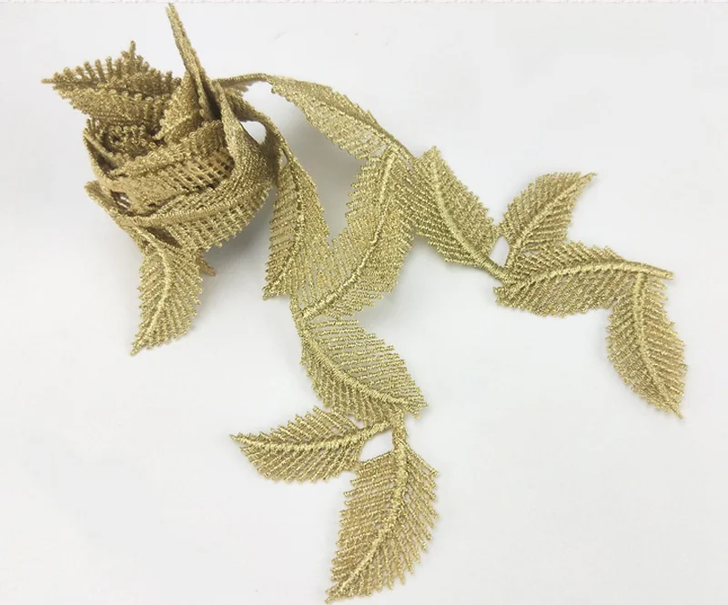Модная Золотая Кружевная аппликация украшение из кружевной ткани с листьями для