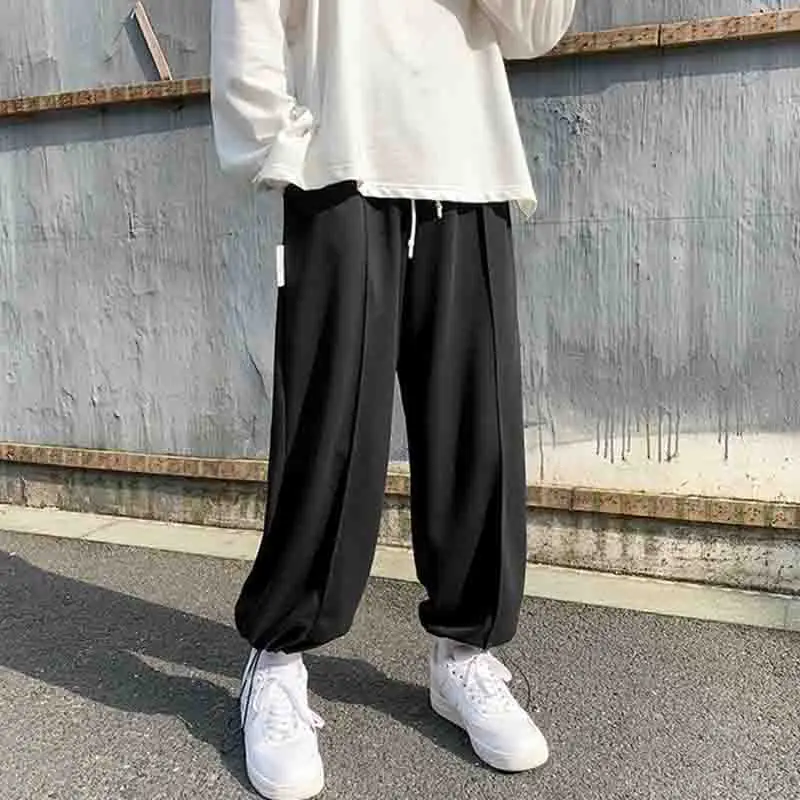 Однотонные прямые брюки корейские модные осенние спортивные Капри на шнуровке