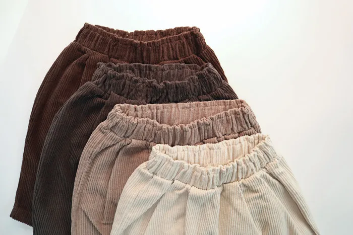 

Kids Casual Elastic Waist Pant Solid Color Cotton Thick Corduroy Trousers Baby Boys And Girls Pants Children's Clothing