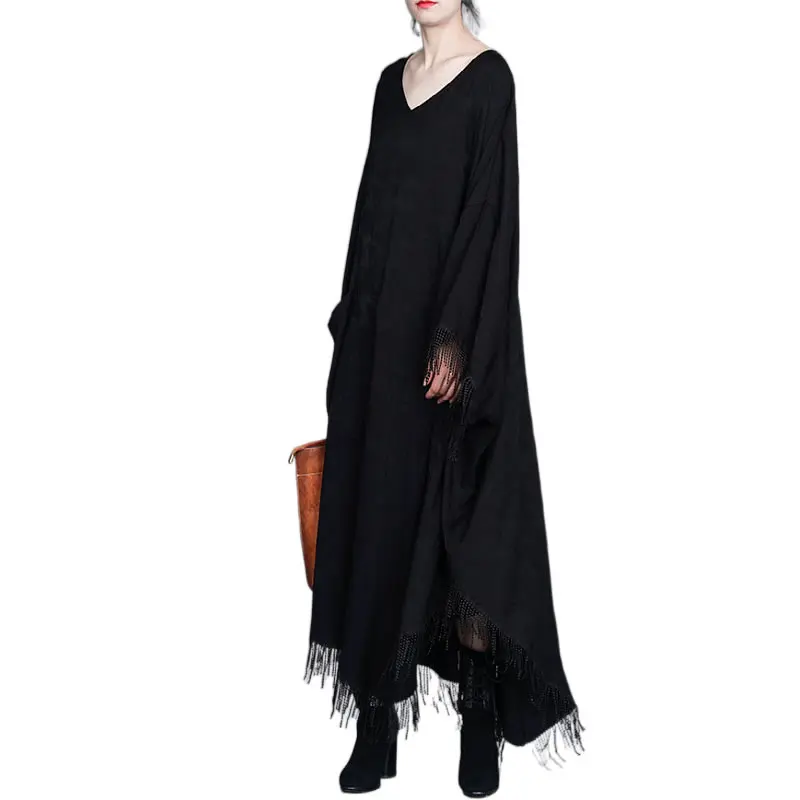 

XITAO Pleated Dress Plus Size Goddess Fan Casual Style Tassel Vintage Irregular Minority Elegant 2021 Spring Dress ZY5433