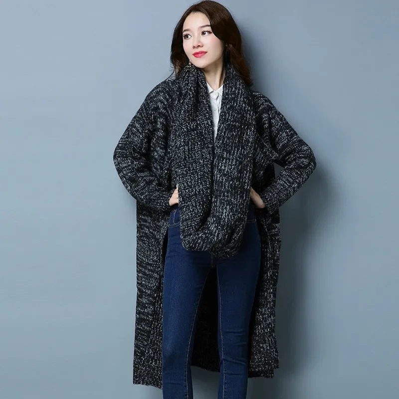 Новинка кардиган с воротником-шарфом женская накидка длинным рукавом пальто