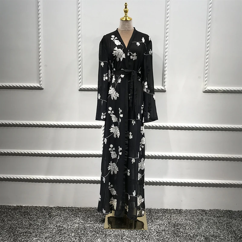 

Plus Size Long Kimono Mujer 2020 Chiffon Abaya Muslim Women Embroidery Chiffon Mesh Cardigan Blouse Roupas Feminina Clothing