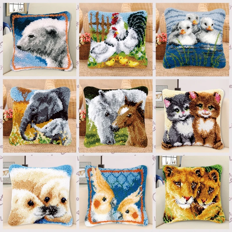 

Latch Hook Cushion Kit Animals Pillow Case Crochet Hobby & Crafts DIY Yarn for Embroidery Art Cushion Cover Owl Sofa Bed Pillows