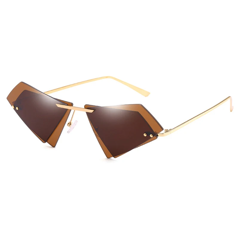 Женские солнцезащитные очки кошачий глаз без оправы маленькие треугольные