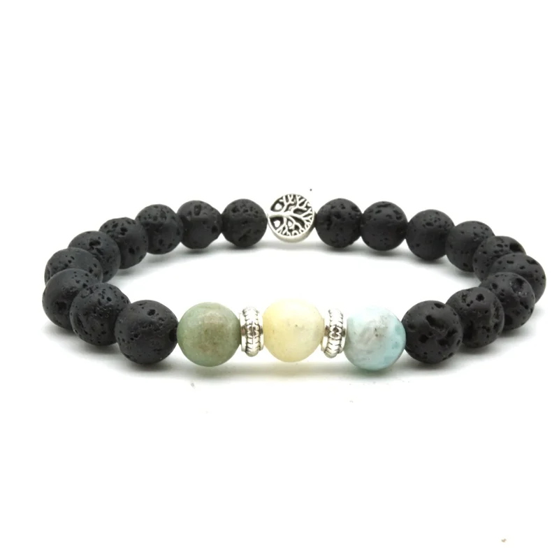 Винтажное Древо жизни 8 мм амазонический камень черный из вулканической лавы