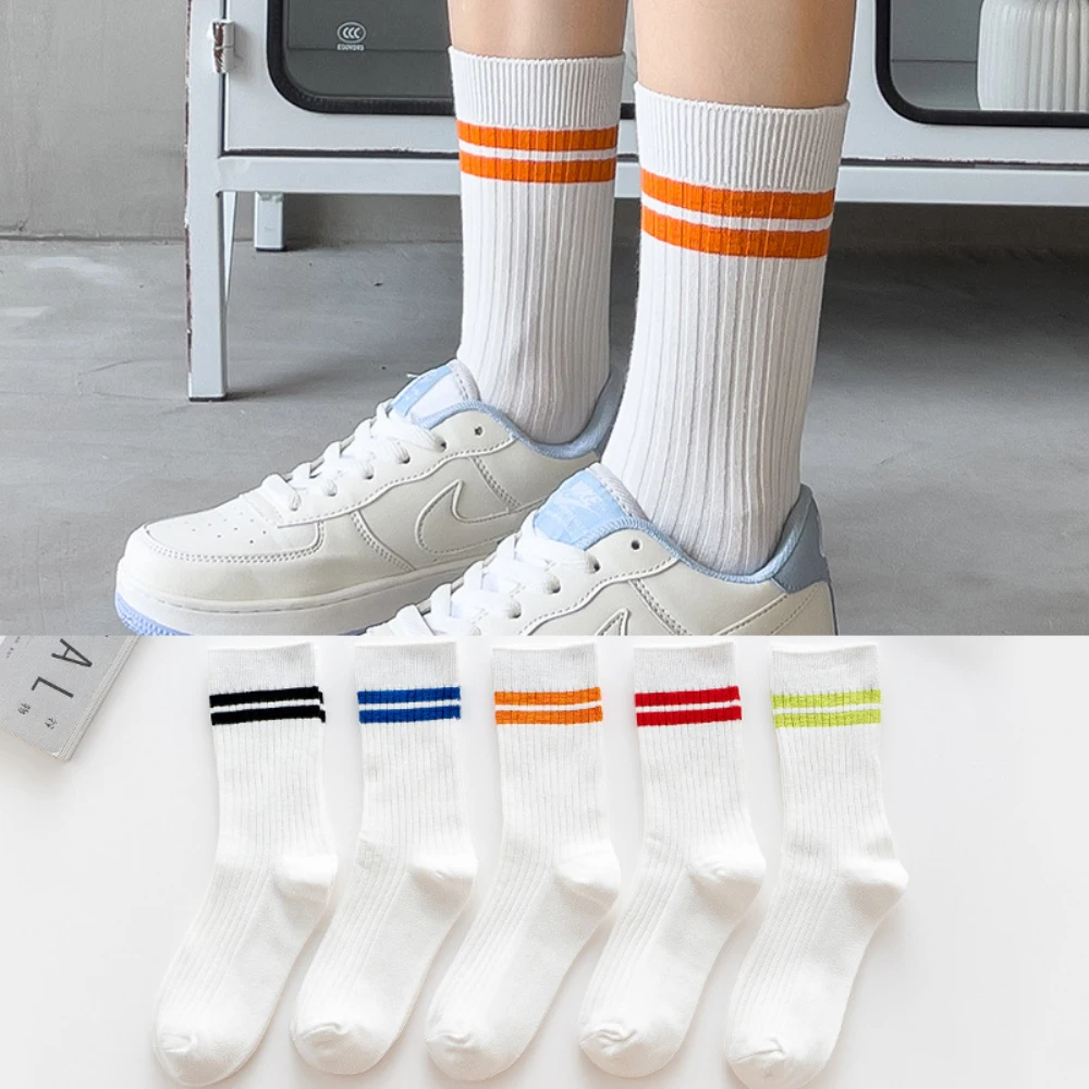 

3 Pairs/Lot White Color Women Socks Girl’s Striped College Style Casual Sox Unisex Autumn Winter Comfortable Cotton Long Socks