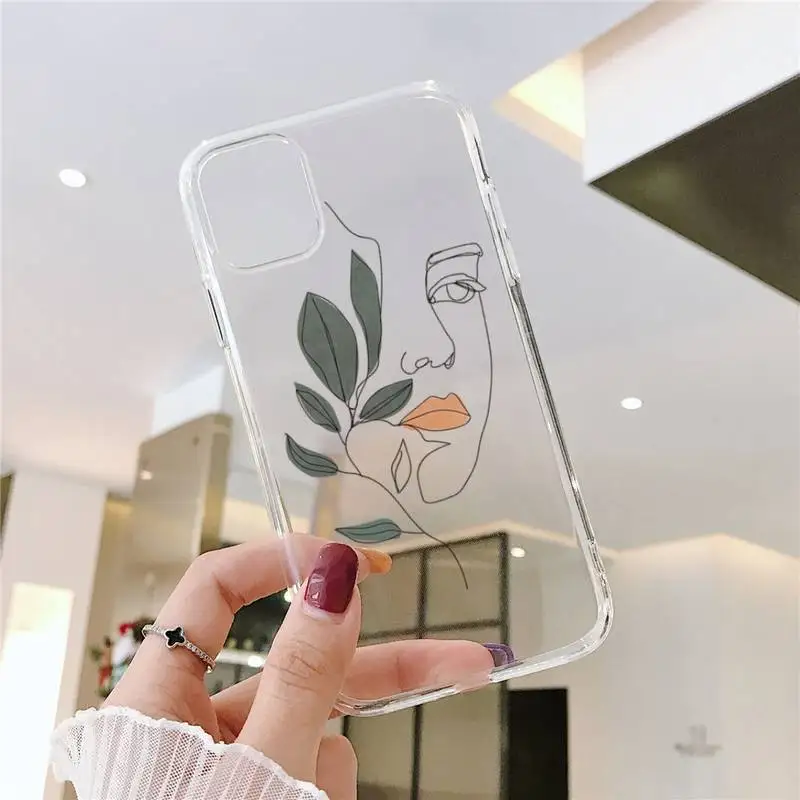 

Art line Retro Abstract leaves Phone Case Transparent soft For iphone 5 5s 5c se 6 6s 7 8 11 12 plus mini x xs xr pro max