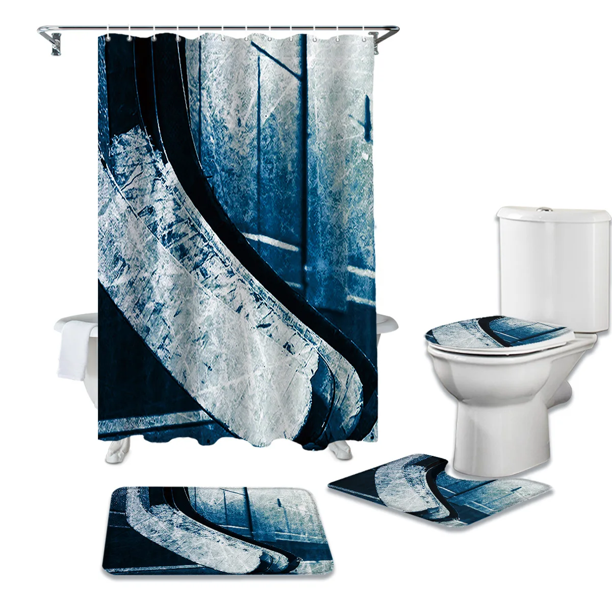 Занавеска для душа и ковер в ванную комнату крышка унитаза хоккея с шайбой коврик