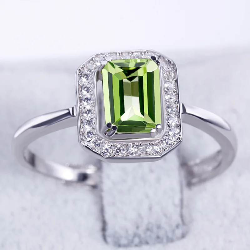 Bague Ringen, Настоящее серебро пробы, кольцо для женщин с прямоугольником 7*5 мм, натуральный оливин, драгоценный камень, хорошее ювелирное изделие, свадебные подарки