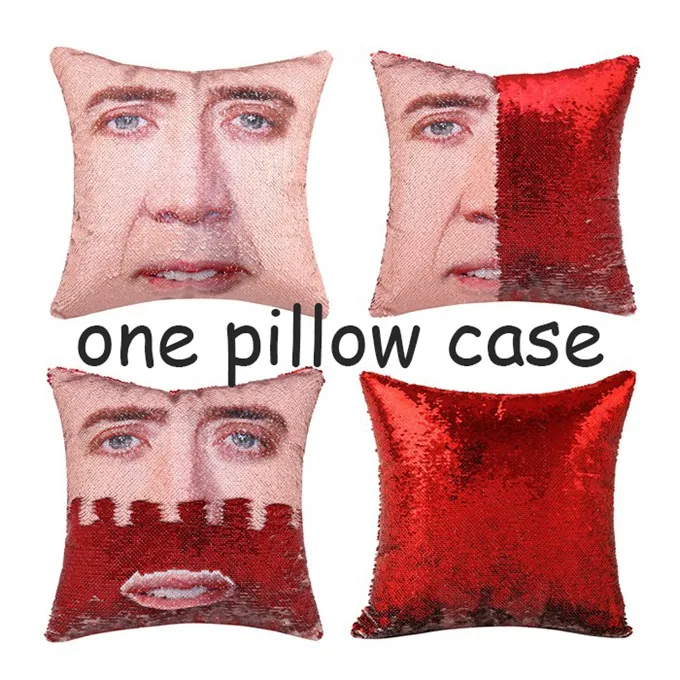 red Магический чехол для подушки Nicolas Cage с блестками, супер Сияющий двусторонний чехол для подушки, меняющий цвет, 40x40 см, украшение для дома и автомобиля - Цвет: red